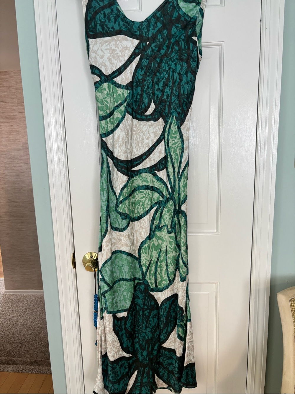 White House Black Market Teal and Green Botanical Maxi Dress